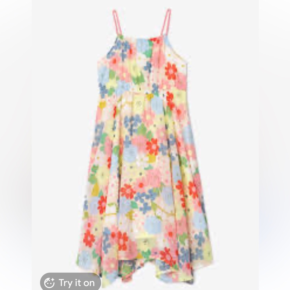 H&M Floral  Girl Ruffle Dress Size 8/9 Beachy Chifon Sleeveless Floral EUC